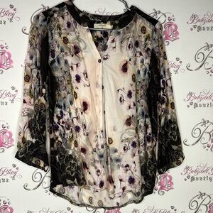 Cream blouse button down floral flowers 💐 unique color scheme pastel dark luxe